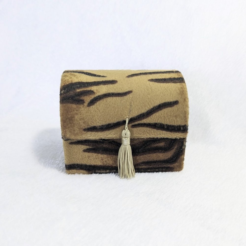 Small Velvet Jewelry Box Treasure Chest Tiger Stripe w/ Tassel